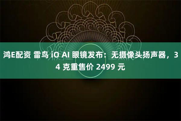 鸿E配资 雷鸟 iO AI 眼镜发布：无摄像头扬声器，34 克重售价 2499 元